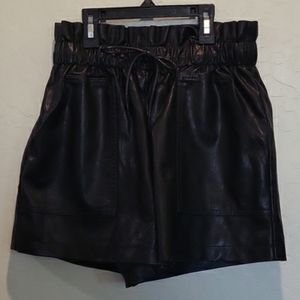 Amazon SCHHJZPJ High Waisted Wide Leg Black Faux Leather Shorts for Women Small